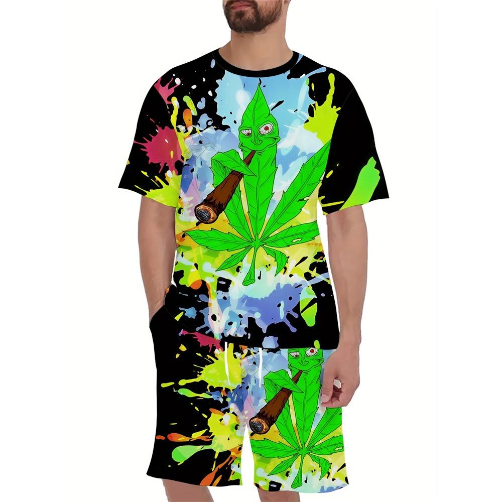 New Summer Men's Outdoor Sports Short Sleeve Breathable Suit Letter Pattern Design Leisure Fashion Street Style Two Piece Set