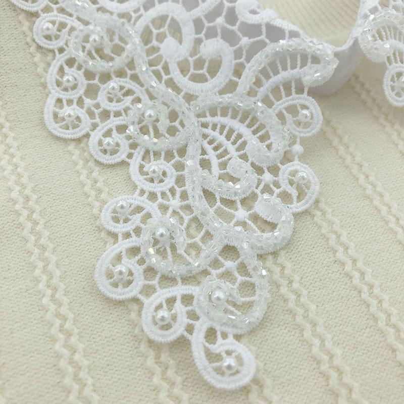 Fashion White Hollow Lace Fake Collar Blouse Decoration Lapel False Collar Beading Removable Detachable Collar Neckline Faux Col