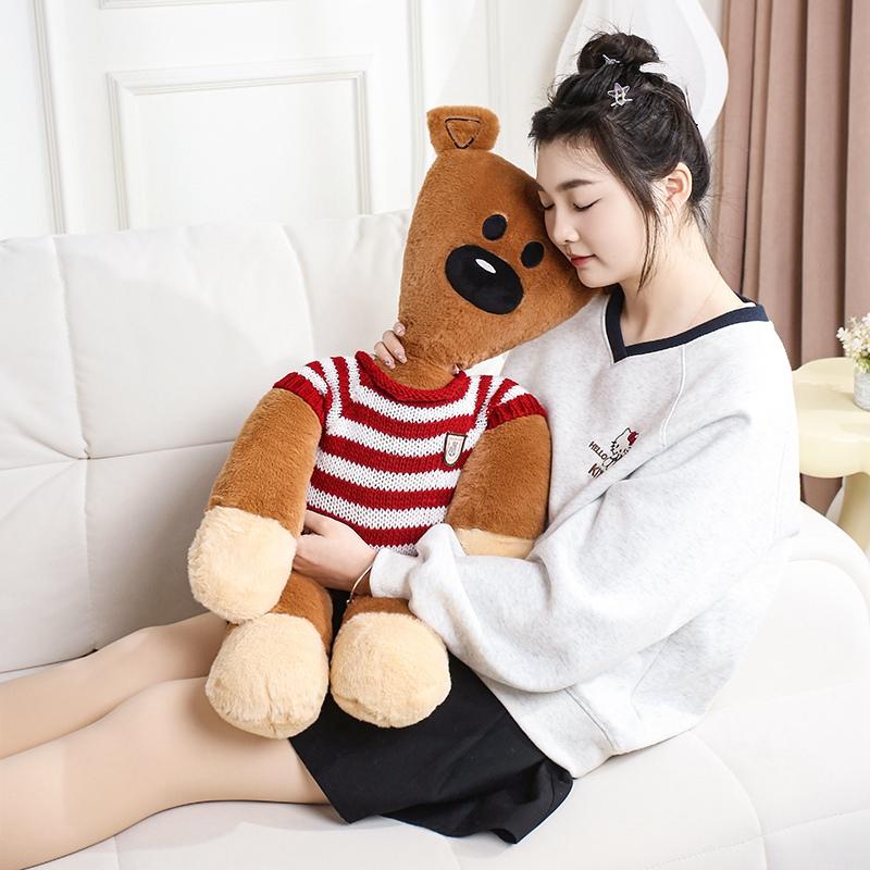 35~90Cm Gentle Dressed Triangular Brown Bear Plush Toy Cartoon Figure Fluffy Cartoon Animal Appeasing Companion Gift