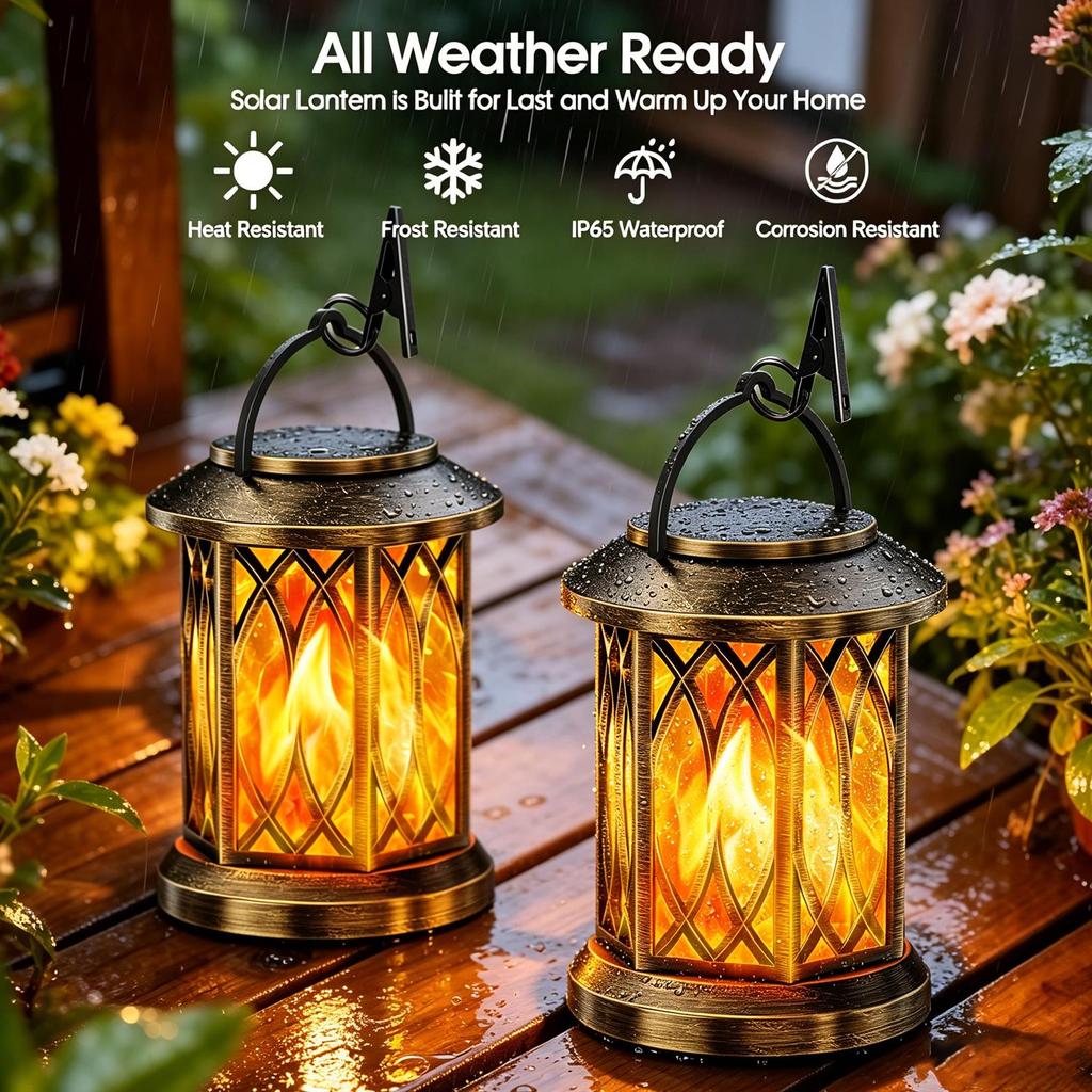 Antique Bronze Solar Flame Lantern: Decorative Outdoor Garden Lamp for a Retro Courtyard Atmosphere