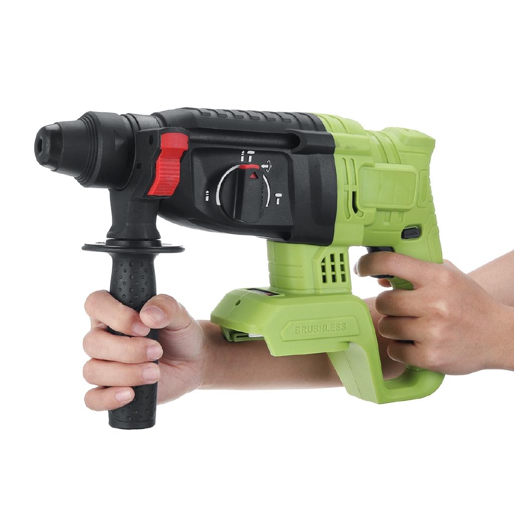 1200W Electric Hammer Brushless Cordless Hammer Drill Concrete Breaker Punch Jackhammer Power Drill Tool DC24V for 18V Battery