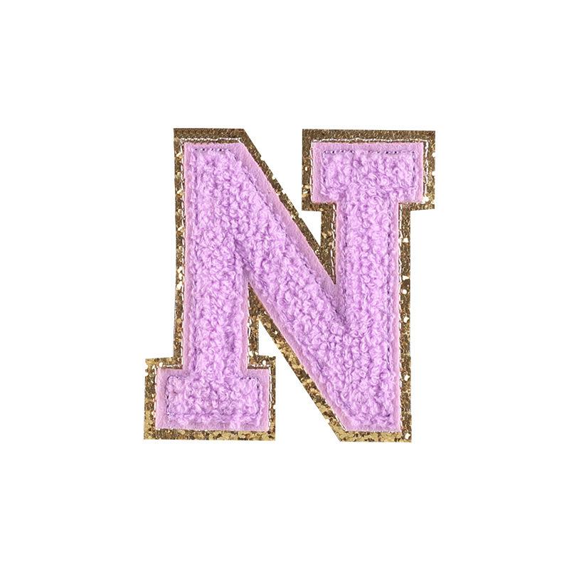 Stickerei Etikett Handtuch Stickerei Farbiges Englisches Buchstaben Patch Bekleidungszubehör Goldrand Aufkleber Stickerei Chenille Stickerei Stoffaufkleber