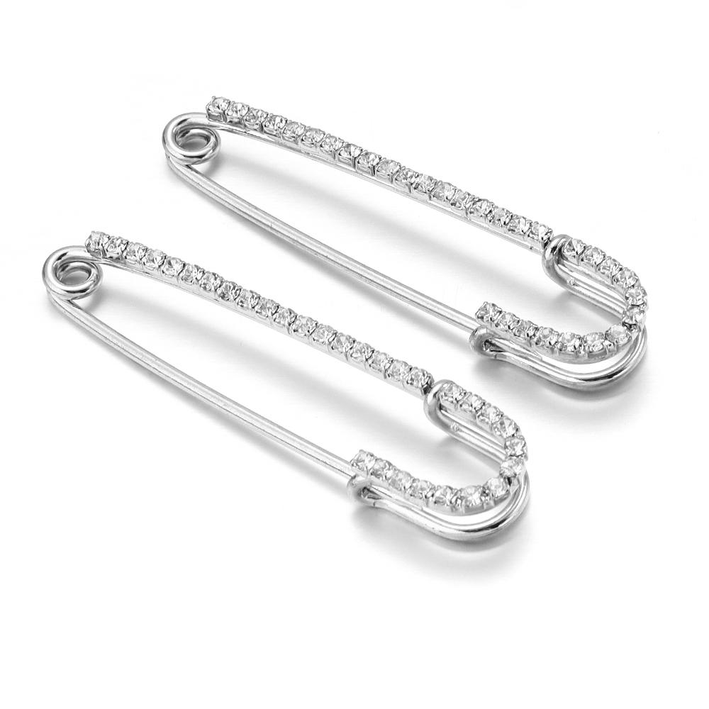 2pcs/lot Alloy Rhinestone Brooches Gold Silver Color Fixed Pins Brooch For Women Dress Safety Pin Brooches DIY Jewelry Making