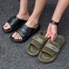Leather slippers men's summer trend outer wear casual soft bottom one-word drag fashion sports light cool slippers men's