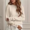 Women's Pullover Sweater with Lace Trim, Round Neck, Long Sleeves and Button