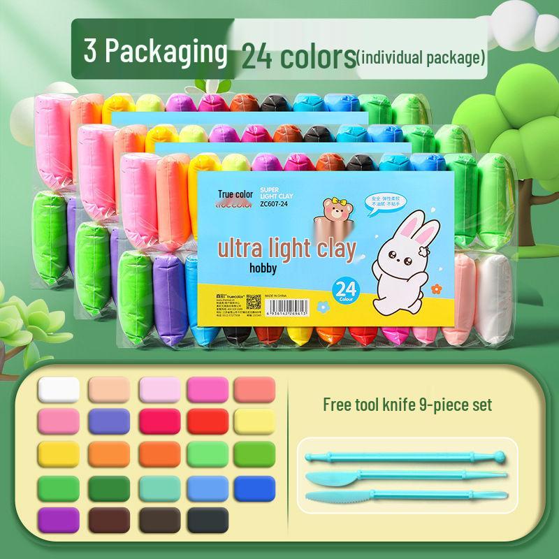 Clay Refill: Odorless Playdough for Kids, 12, 24, 36 Colors, Handmade Tools for Kindergarten.
