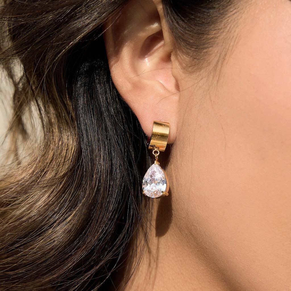 18K Gold Plated Stainless Steel Geometric Zircon Drop Earrings for Women Minimalist Dangle Jewelry