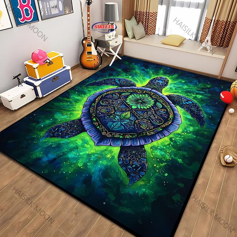 Magic Glowing Turtle Theme Printed Carpet Living Room Bedroom Sofa Office Large Area Decorative Mat Kids Play Rugs Large Size
