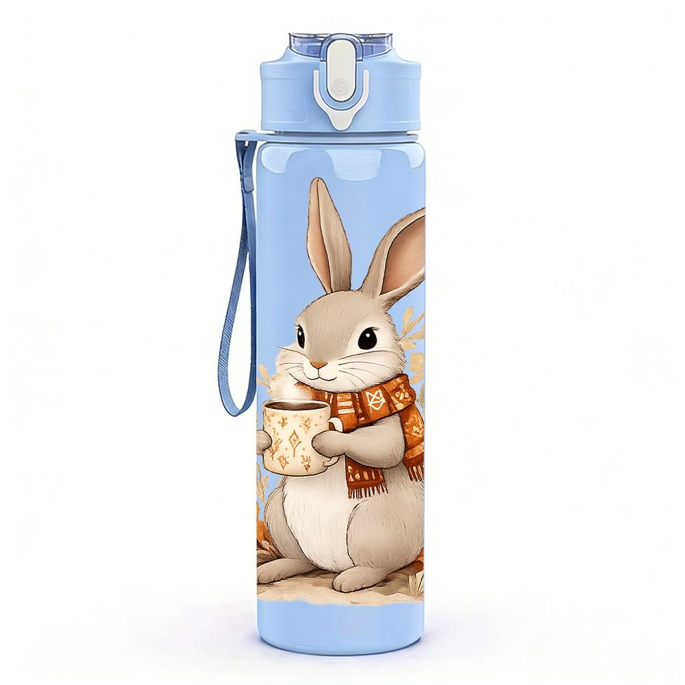 1PC Cute Easter Bunny Animal Print 750ml Color Plastic Sports Water Bottle Leakproof Flip Straw Lid Suitable for Sports Office Home Use