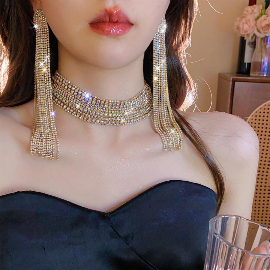 Exaggerated Rhinestone Geometric Multi-layer Necklace - High-End Luxury Clavicle Chain