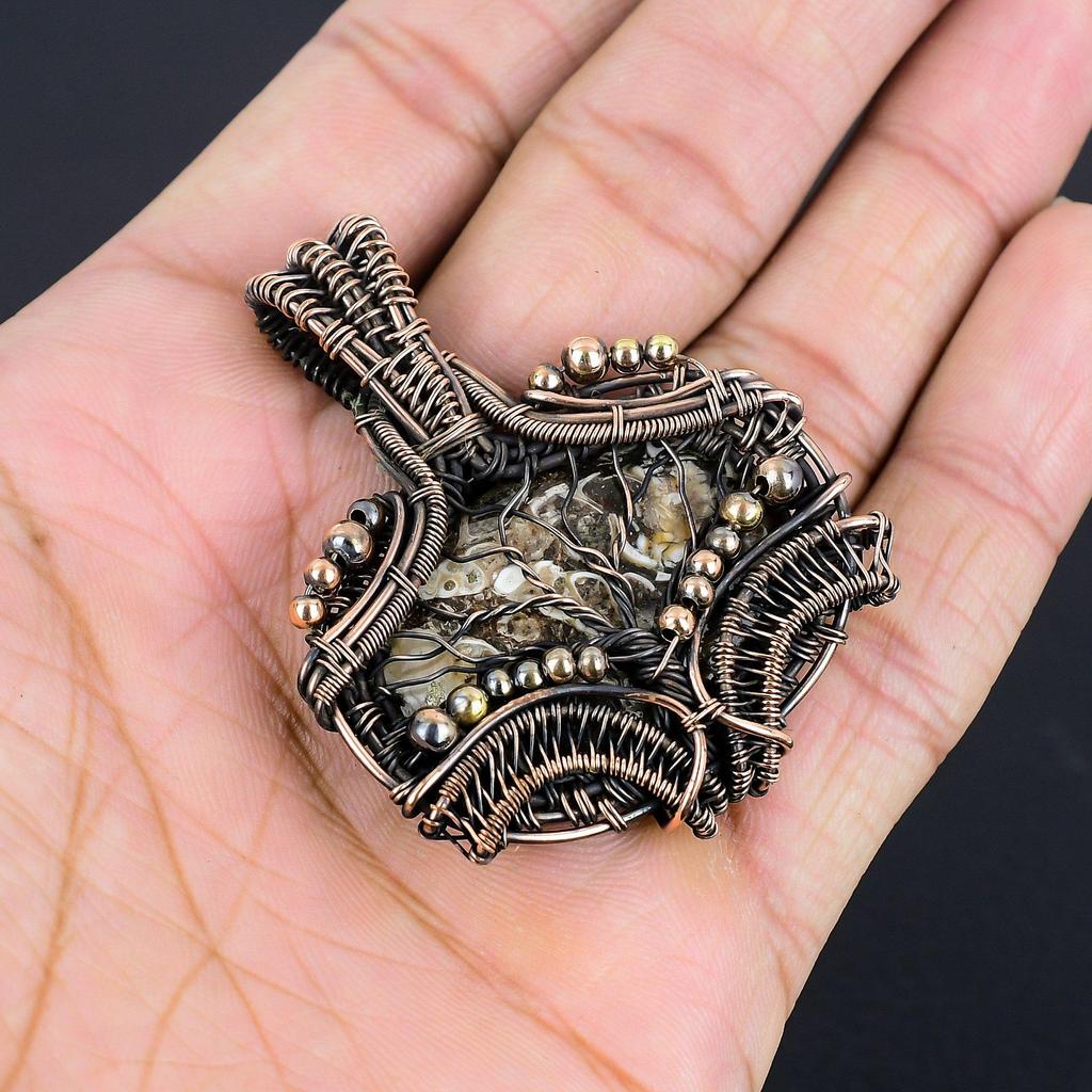 Turtella Fossil Pendant, 999 Copper Wire Wrapped Pendant Handmade Gemstone Jewelry, Gifts For Wife Brand New Pendant