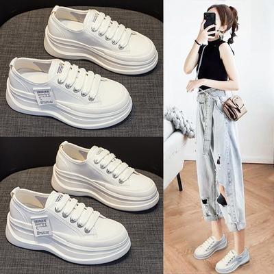 Chaussures Blanches en Cuir pour Femmes Été Nouveau Respirantes Polyvalentes Sport Décontracté Baskets à Plateforme Mode