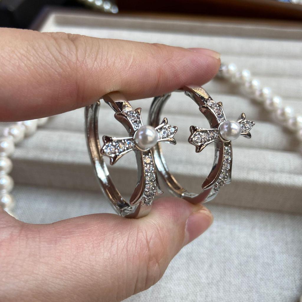 Chrome Hearts Star Cross Pearl Necklace & Earrings - Elegant, Versatile, Luxury Design