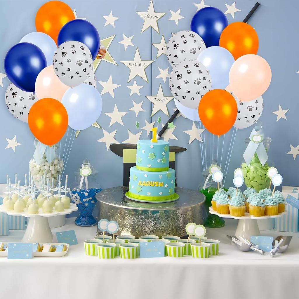 Blue and Orange Balloons Set, 60PCS Blue Theme Balloons, 12-Inch Pastel Orange, Navy Blue, Paw Print Balloons for Girl Boy Baby Shower Birthday Party