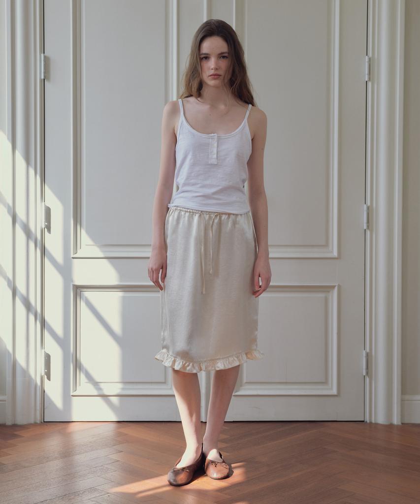 Cita Frill Detail Satin Midi Skirt_Cts630(Ivory)