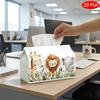 2D Flat, 1pc Tissue Box, Printed On Both Sides, Tissue Box with Checkered Lid Figures Giraffe Lion Elephant Design, Durable Fabric Suitable for Home,
