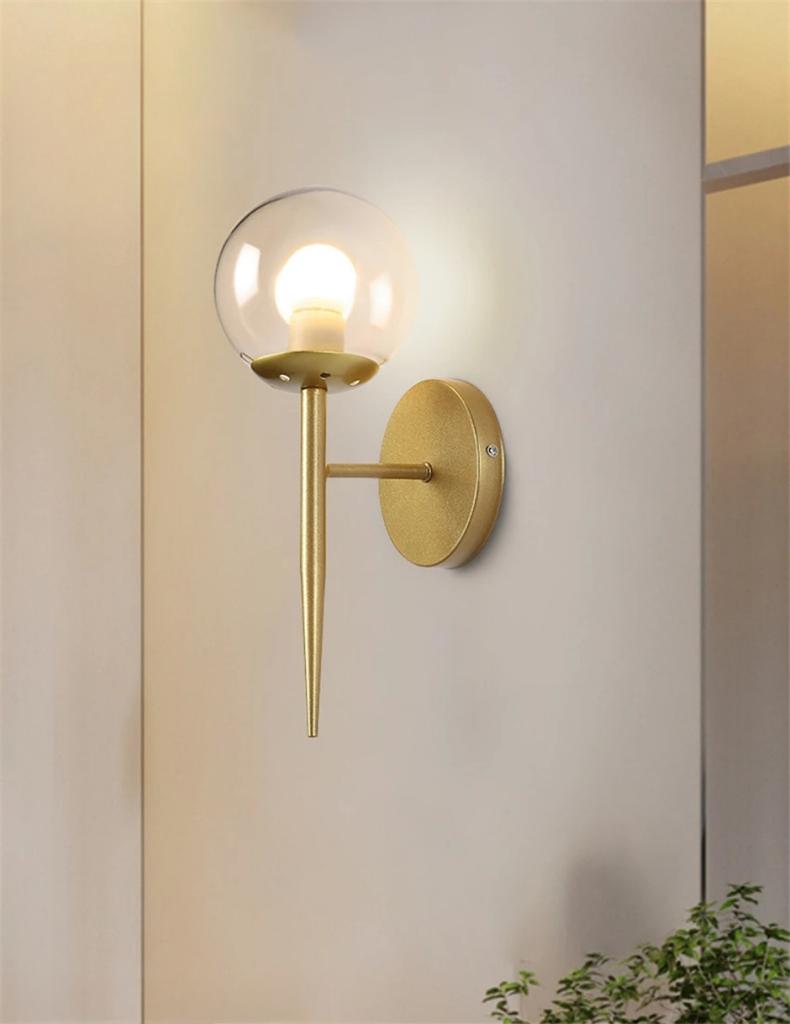 Simple LED Spherical Glass Lampshade E27 Wall Lamp Bedroom Bedside Lighting Living Room Hallway Home Decoration Lighting Fixture