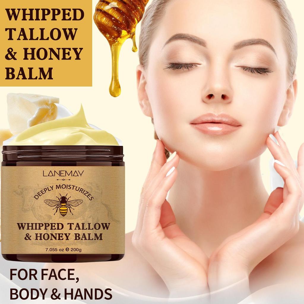 Whipped Tallow & Honey Balm-Soothes Dry, Irritated Skin-Deeply Moisturizes And Nourishing Skin-Suitable For All Skin Types, 200g