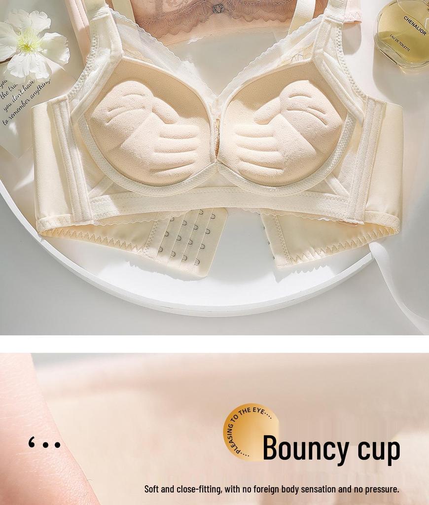Elegant Cartoon Lace Bra for Women - Small Bust Lift, Side Support, Anti-Sagging, Wire-Free Design