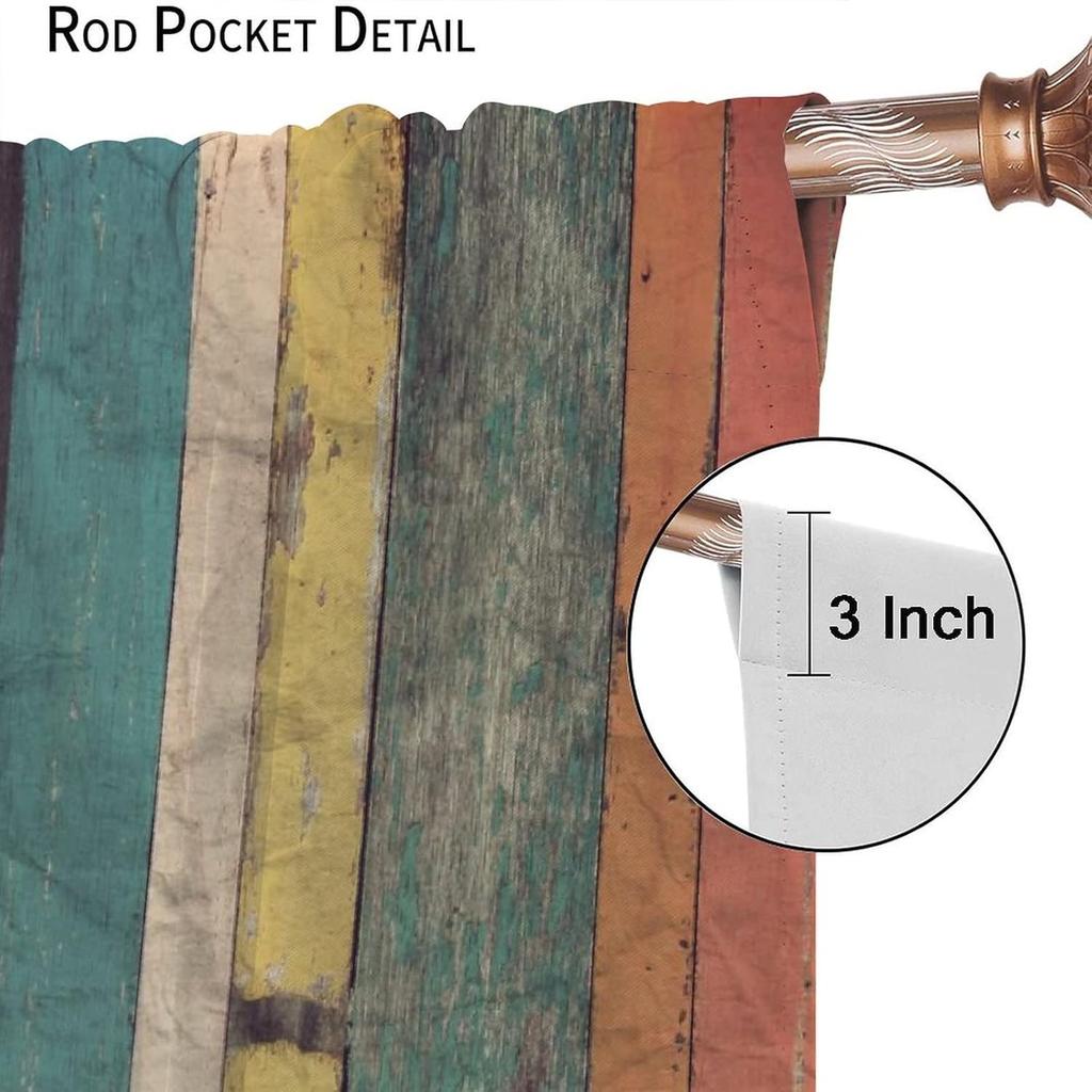 Retro Colorful Curtains, Vertical Wood Planks In Colorful Design Carpentry Oak Timber Rustic Country Life,Window Drapes 2 Panel Set Beautiful Room