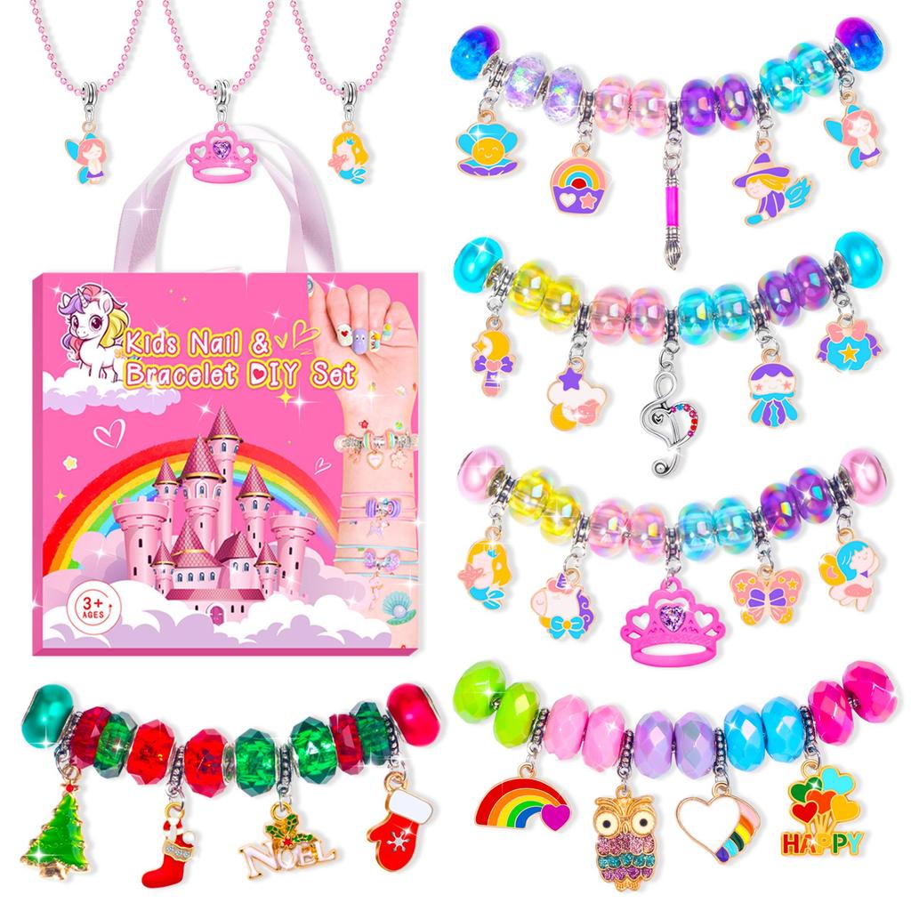 Crystal Beaded DIY Cartoon Christmas Alloy Bracelet Set for Girls - Handmade Jewelry Gift for Women