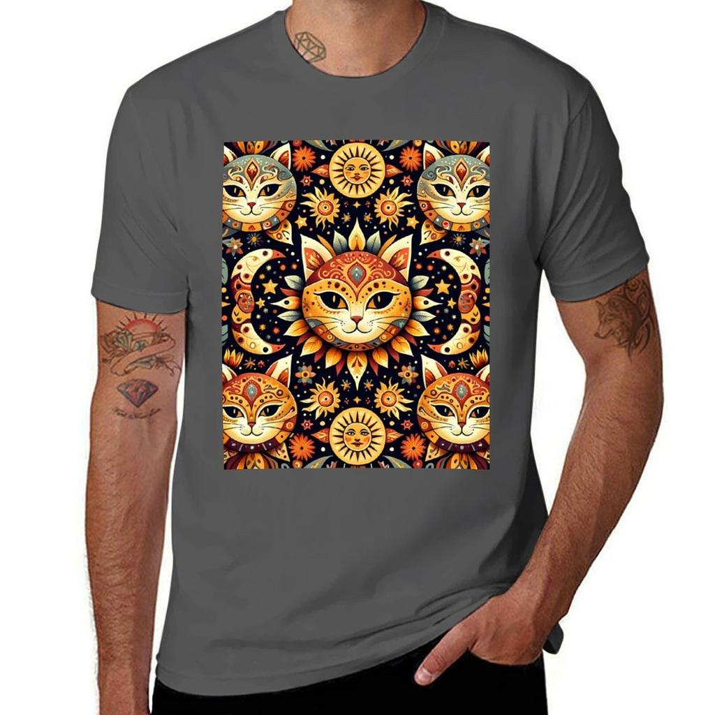 Artistic Cat Unisexdala Fabric Vibrant Feline Faces Pattern For Crafting And Home DéCor Tshirt