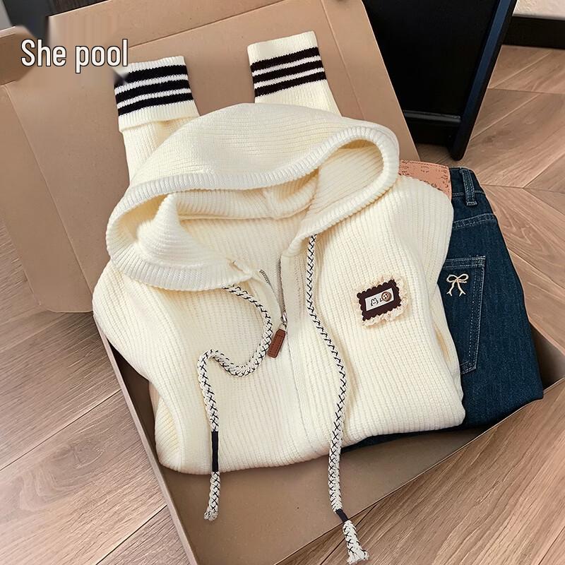 Women's Striped Hooded Knit Zip-Up Jacket