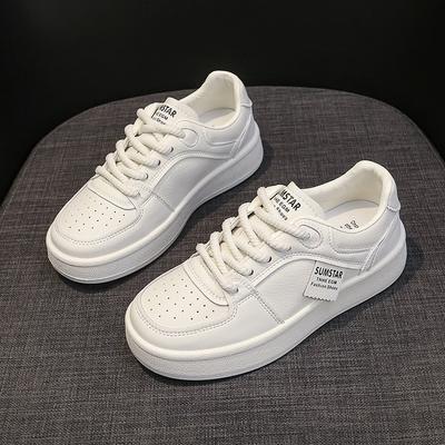 Leather White Shoes Women's 2024 Autumn New Versatile Casual Breathable Sports Shoes Student Flat Baseplate Shoes