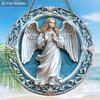 Holy Angel Wooden Sign - Beautiful Angel Round Artwork for Front Door Wall Home Hanging Decoration