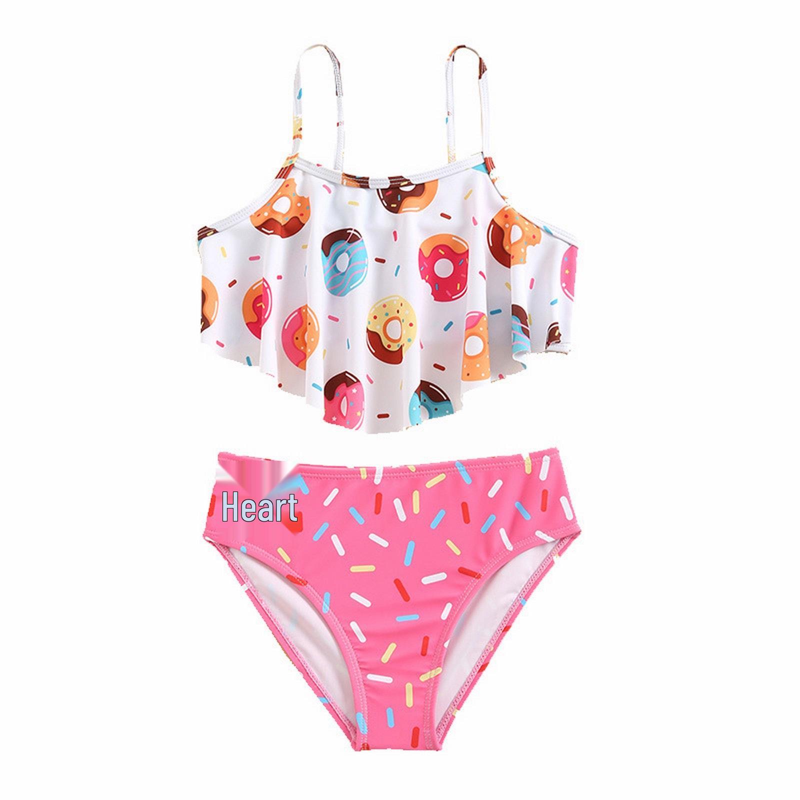 

Girls Donut Print Ruffle Bikini Swimsuit - Two-Piece High-Waisted Size 5