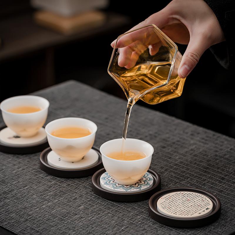 Phenolic Absorbent Coasters with Storage Holder Creative Tea Cup Mats Heat Resistant Coffee Tea Accessories for Home Office