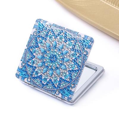 DIY ultradünner Mini-Schminkspiegel, Kunst-Bastelset, doppelseitiger Strass-Stickerei-Mosaik-Schminkspiegel, Mandala-Muster für Mädchen