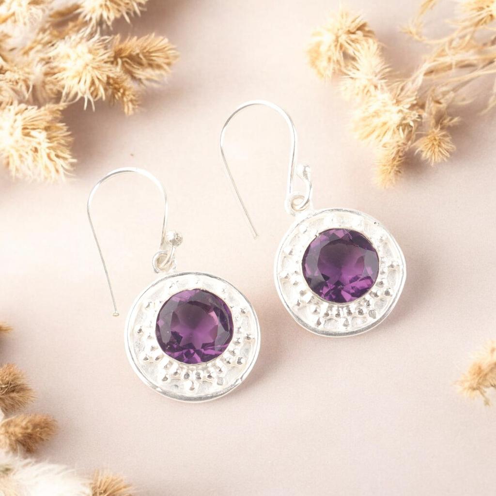 Genuine Purple Amethyst 925 Sterling Silver Handmade Jewelry Earrings For Siste EE-153-7