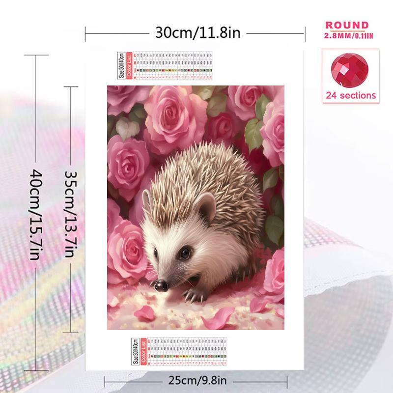 Roses and hedgehog Pattern 3pcs 100% Round Full Drill 5D DIY Diamond Painting Embroidery Cross Stitch Rhinestone Décor