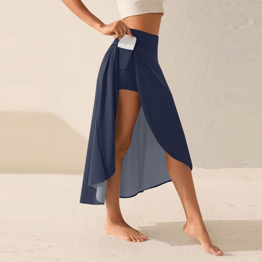Women's Fashion Casual Solid Colour Slit Ruffle High Waist Fluttering Shorts Skirt