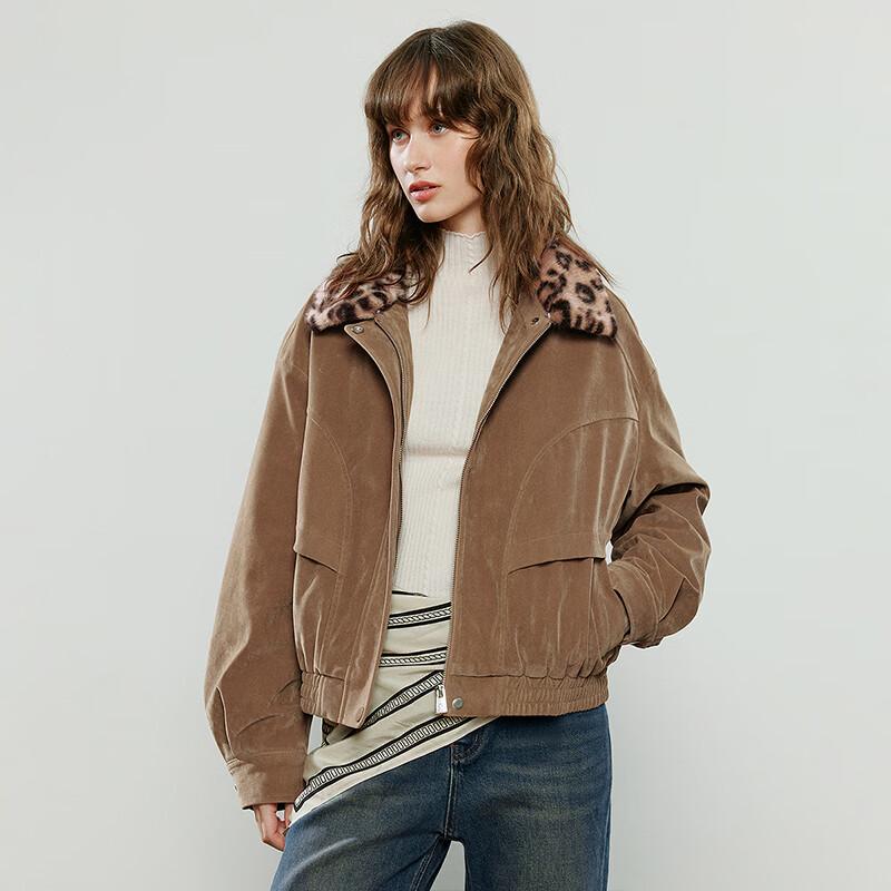 Chuyu Women's Leopard Print Lapel Flocking Winter Jacket