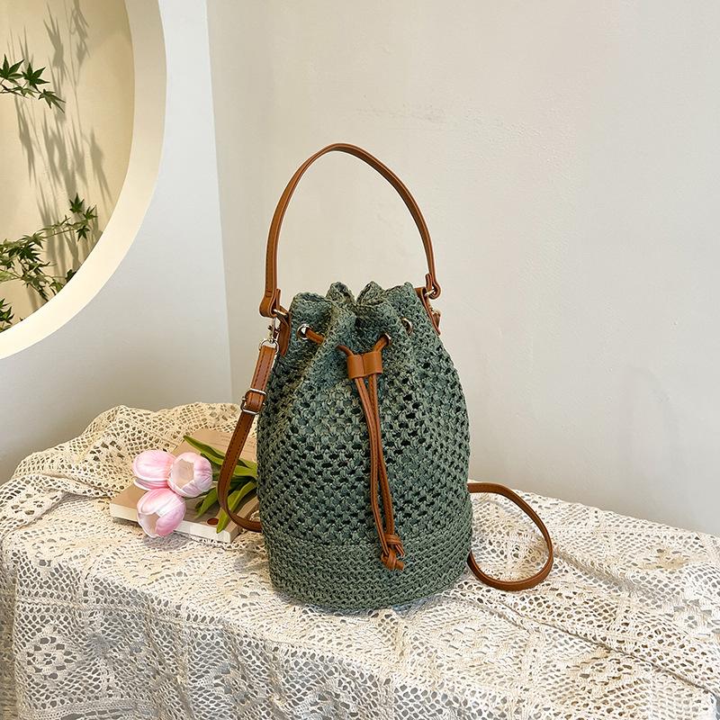 

Новая сумка из бумажной веревки, соломенная сумка, сумка-ведро большой вместимости, пляжная сумка, на плечо, повседневная модная плетеная сумка, женская сумка зелёный