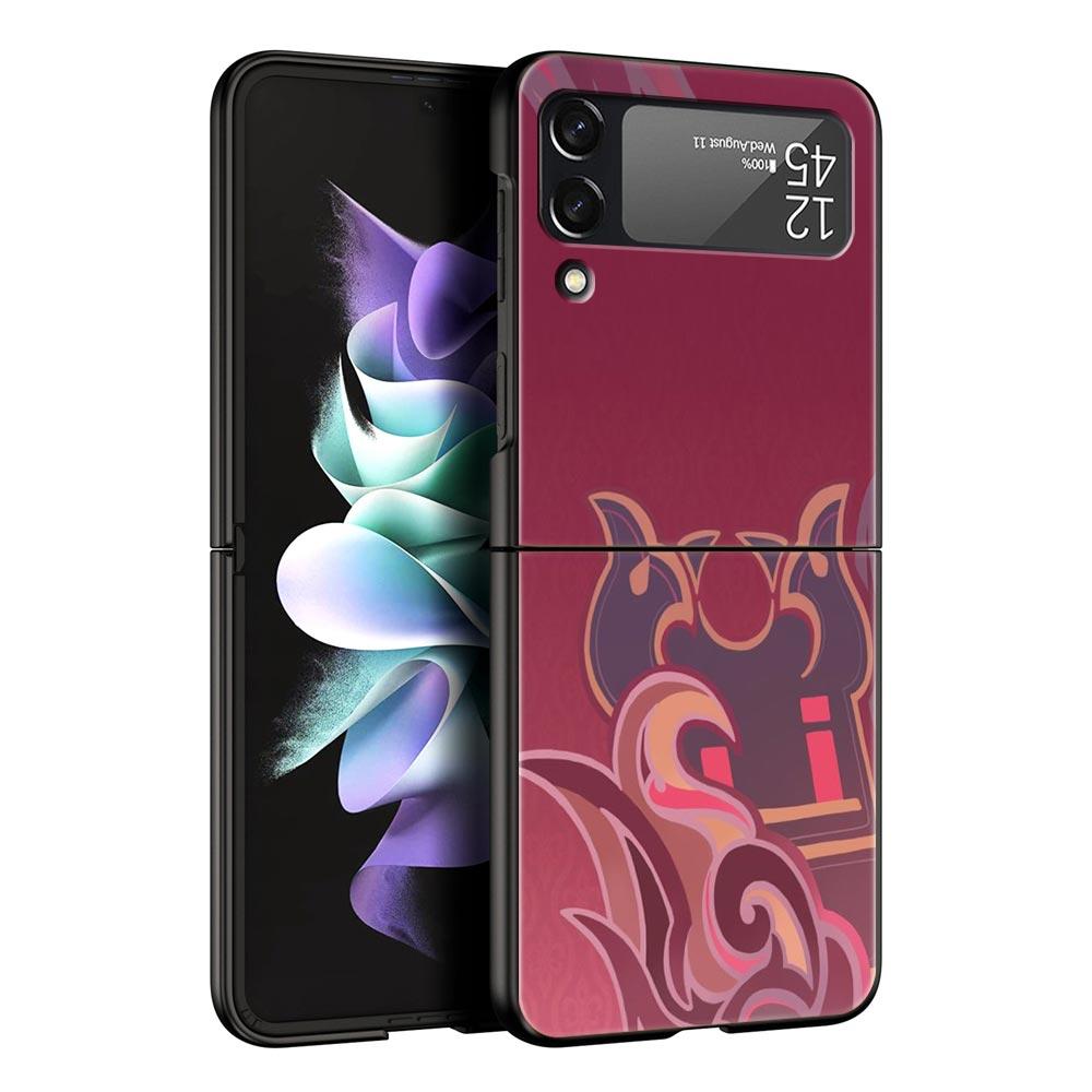 For Samsung Galaxy Z Flip 3 4 5 Hard Black Folding PC Phone Case Genshin Impact Logo For Samsung Z Flip3 Cover Protect Shell