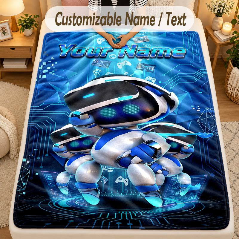 Flannel BlanketAstro Bot Custom Name Text Personalized Soft Warm Throw Blanket Home Decor Gift