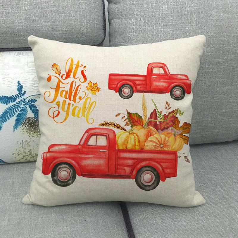 Autumn Thanksgiving Pumpkin Truck Digital Printing Short Plush Pillow Covers For Car Sofa Office Cushion Cover Home Goods