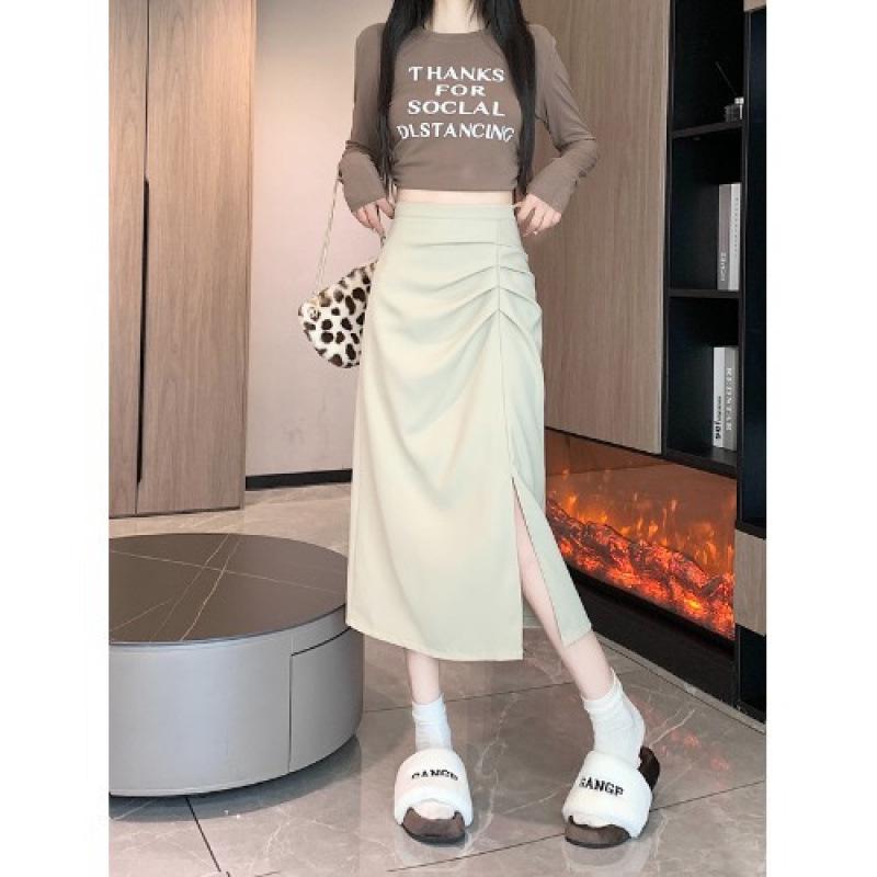 Jupe Midi fendue taille haute style français – Printemps/Été 2026 Coupe trapèze ajustée aux hanches pour femme petite taille