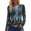 Women's Halloween Print Long Sleeve Top with Side Slit Hem, Round Neck