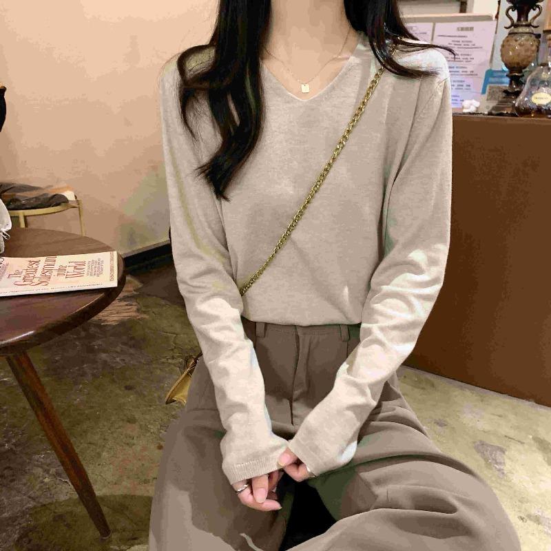 Soft waxy neck simple knitted backing sweater spring casual long-sleeved top black backing shirt