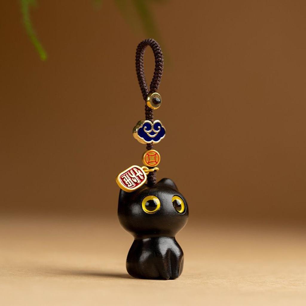 Ebony Cat Mobile Phone Chain Pendant Creative Chinese Car Keychain USB Pendant Rosewood Doll
