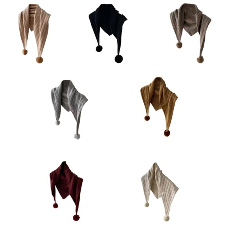 Multipurpose Shawl with Pompoms for Indoor Outdoor Windproof Accessory Neckwear Knitted Scarf Shoulder Wrap Neckwear