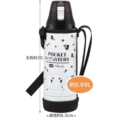Skater One Push Direct Drinking Water Bottle with Cover and Lock 990ml Stainless Steel Cold Storage Pocket Monster Pokemon Pikachu Face Direct Bottle