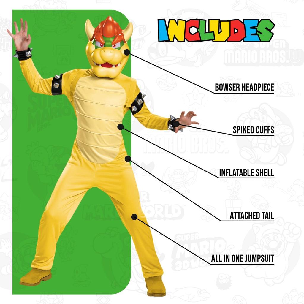 Super Mario Bowser Deluxe Child Costume Halloween L [Disguise] Bros Size (10-12)