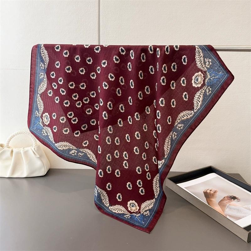 Vintage 68Cm Square Feminine Scarf Hijab Elegant Cotton Feeling Headband Kerchief Vintage Headscraf Shawl Wrap