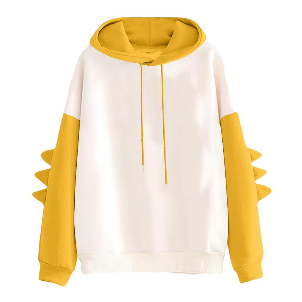 Women's Solid Color Contrasting Dinosaur Loose Casual Hoodie