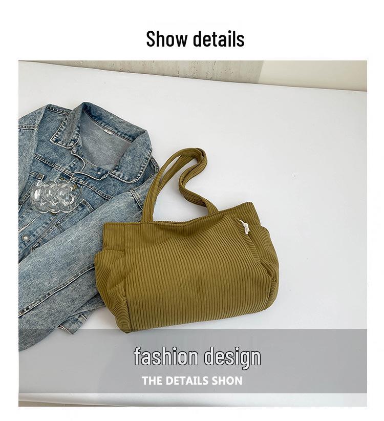 Women's Corduroy Mori-Style Handbag - Large Capacity, Versatile Retro School Bag
